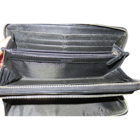 Coach Black Pebbled Leather Double Zip Around Accordion Continental Long Wallet - Picture 8 of 11